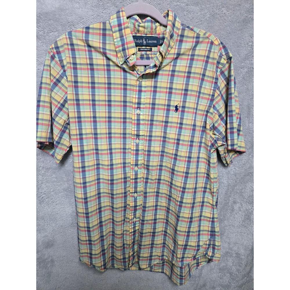 Ralph Lauren Mens Custom Fit Plaid Short Sleeve Button Down Shirt L Multicolor